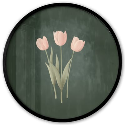 Poster in lijst Rond - Fotolijst 40x40 cm - Posters - Tulpen - Liefde - Donkergroen - Ronde posterlijst zwart - Decoratie - Wanddecoratie woonkamer - Muurdecoratie slaapkamer