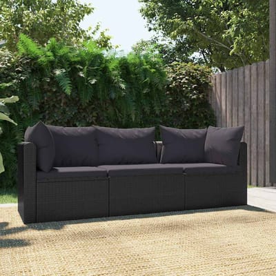 vidaXL - 3-delige - Loungeset - met - kussens - poly - rattan - zwart