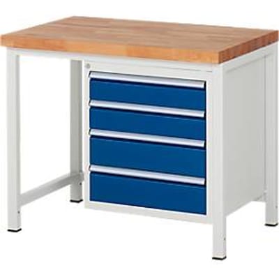 Werkbank serie 8162, in hoogte verstelbaar, 4 schuifladen, B 1000 x D 7000 x H 840 - 1040 mm