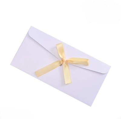 Set van 10 rustieke, kleurrijke enveloppen met elegante zijden strikken – perfect voor trouwuitnodigingen, verjaardagskaarten, feestaankondigingen en knutselprojecten, 22x11 cm, IJswit