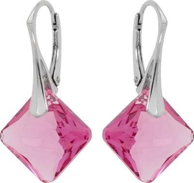 DBD - Zilveren Oorbellen - Swarovski Kristal Elements - Princess Roze - 16MM - Anti Allergisch