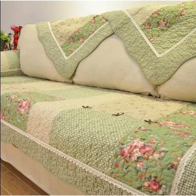 Groene Bloemige Bankhoezen Gewassen Katoen Gewatteerde Stof Hoekbank Handdoek Kussenhoes Zitkussen Pastoraal 90x210cm 1piece