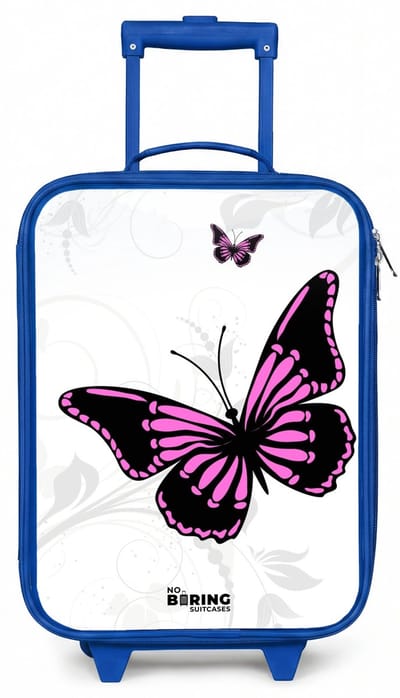 NoBoringSuitcases.com® - Kinderkoffer blauw - Kindertrolley jongen - Magenta monarch - Koffer kind lichtgewicht - Reiskoffer trolley voor kinderen - Koffertje met lichtgevende wieltjes - Rolkoffer
