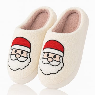 Twenty4seven® Kerstsloffen met Kerstmandesign - Pantoffels Dames & Heren - Maat 39/40 - Warme Sloffen Kerst & Winter - Huisschoenen Wit
