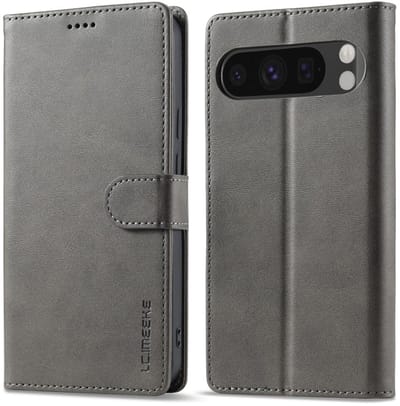 LC.IMEEKE Hoesje - Geschikt voor Google Pixel 10 / 10 Pro / 9 / 9 Pro Hoesje - LC.IMEEKE Luxe Book Case - Grijs