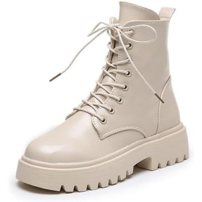 Modieuze Martin Enkellaarsjes Voor Dames Herfst Winter Schoenen Platform Laarzen Dames Vetersluiting Motorlaarsjes 40 white