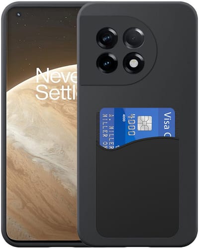 Geschikt voor OnePlus 11 Telefoonhoesje met Siliconen Pasjeshouder - Flexible Back Cover Case Siliconen TPU with Silicone Cardslot - Zwart - Smartphonica geschikt voor OnePlus 11