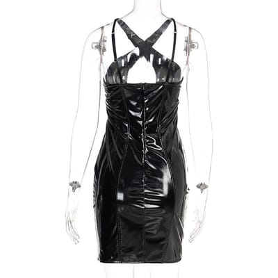 Stijl Dames Zomer Hot Cross Spaghettiband Hol Rugloos PU Jurk Damesjurk XL