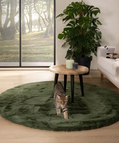 Rond hoogpolig vloerkleed - Comfy plus olijfgroen 120
