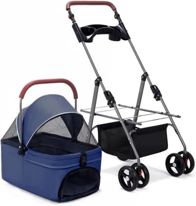 Huisdierenbuggy - Hondenwagen Kattenwagen - Reizen met Huisdier - Afneembare Draagtas - 20 kg draagvermogen - Blauw