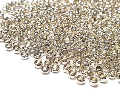 Rocailles Glazen kralen, Indianen, zaadkralen, pony, kralen, 4 mm, 6/0 mini rond, metalen zaadkralen, 1100 stuks (zilver gepolijst)