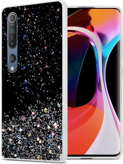 Cadorabo Hoesje geschikt voor Xiaomi Mi 10 / Mi 10 PRO in Zwart met Glitter - Beschermhoes van flexibel TPU silicone met fonkelende glitters Case Cover Etui