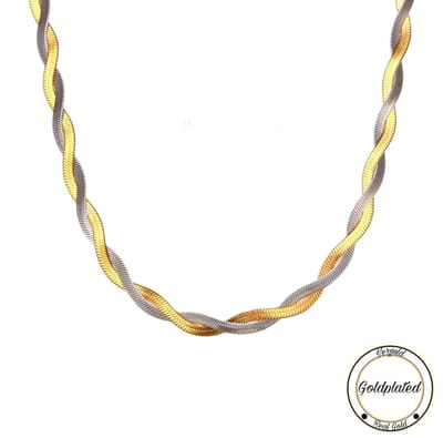 Borasi Bicolor Gevlochten Ketting | Dames Ketting Gedraaid | Goldplated | Roestvrij Staal | Cadeau Voor Haar | Dames Sieraden | \