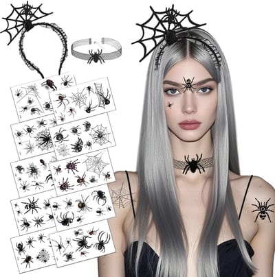 Cosensi- Haarband Halloween met Spinnen - Haaraccessoires - Tatoeages - Kinderfeestjes - Carnaval - Geschikt voor Volwassenen en Kinderen - Feesthoed