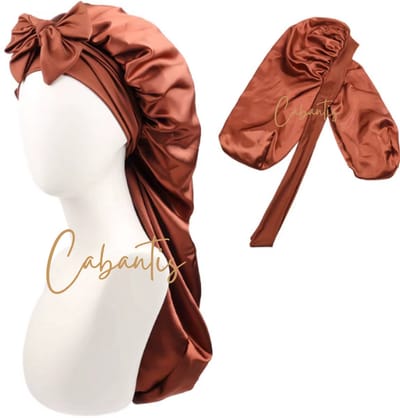 Cabantis® Dubbelzijdige Satijnen Bonnet – Haarbescherming met Lange Verstelbare Band – Extra Groot voor Boxbraids, Vlechten & Krullen – Anti-Pluis & Haarbescherming – Unisex - Bruin