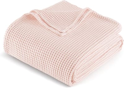 Lichte Waffle Plaid deken in 100% Katoen - Zacht & Comfortabel voor Bed, Bank en Reis - 130x170 cm - Roze