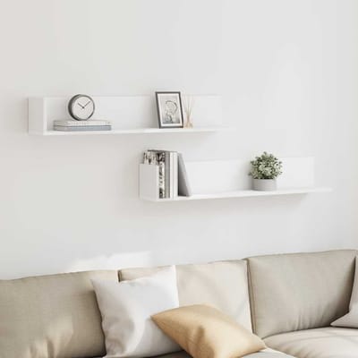 vidaXL - Wandschappen - 2 - st - 100x16,5x16,5 - cm - bewerkt - hout - wit
