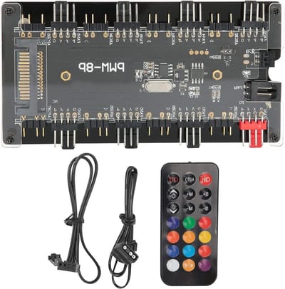 RGB Hub voor PC, 2-in-1 Controller voor Case Fans, PWM Fan Hub met SATA Voeding en Afstandsbediening voor Efficiënte Computerkoeling