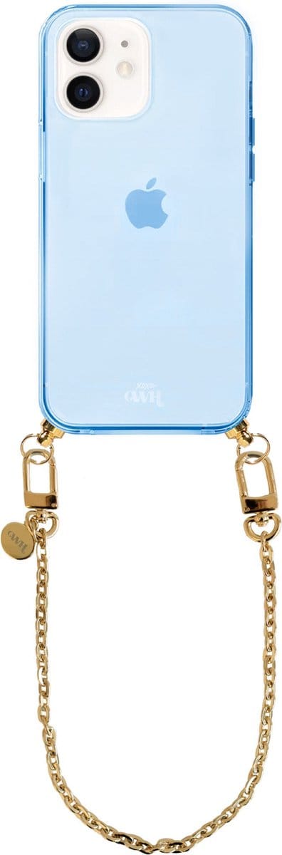 xoxo Wildhearts silicone case met koord - Blauw telefoonhoesje met koord - telefoonketting - Dreamy - short - Cord Case - geschikt voor Apple iPhone 11 - Korte gouden ketting
