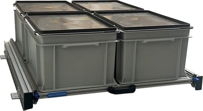 Aluminium schuifframe voor camper 80x60 cm inclusief 4 bakken met deksel