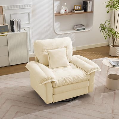 BLACKCOLORS 360° draaibare fauteuil in chenille, oversized formaat, om in te lezen – Comfortabele bijzetfauteuil met steunkussen, gestoffeerde eenzitsbank voor slaapkamer, woonkamer en kinderkamer