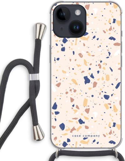 Case Company® - Hoesje met koord geschikt voor iPhone 14 hoesje met Koord - Terrazzo N°23 - Telefoonhoesje met Zwart Koord - Bescherming aan alle Kanten en Over de Schermrand