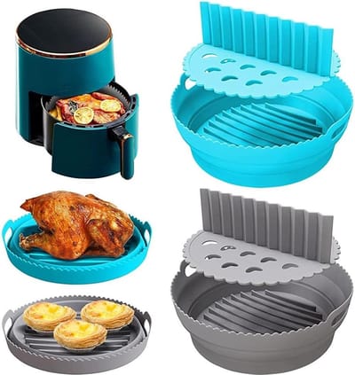 2 Stuk Set Siliconen Friteuse Mand Plaat - Herbruikbare Airfryer Accessoires - Grijs Blauw