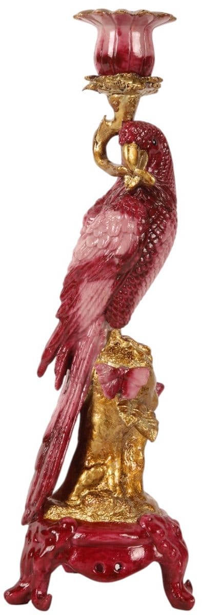 Baroque - Decoratief beeld of figuur - Kandelaar Papegaai 33 cm - Rood - Resin - 33x11x10.5 - Polyresin