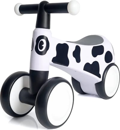 VROOOMY Baby Loopfiets 1 tot 3 jaar – Stabiele Loopwagen met LED-verlichting in het Stuur – Kindervoertuig met 4 EVA-Wielen & Ergonomisch Design – Wit