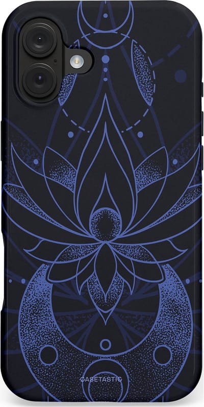 Casetastic hoesje geschikt voor Apple iPhone 16 Plus - MagSafe - Dubbellaagse bescherming - Lotus Nacht - Fashion Case - Zwart Donkerblauw