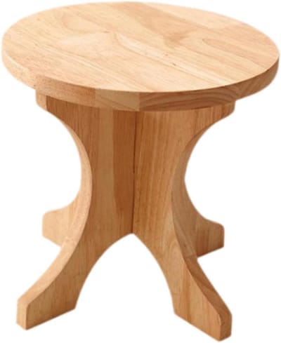 Kinderkruk Rond - Poef Voetenbank - Extra Zitplaats - Stevig Rubberhout - 24 cm - Houtkleur