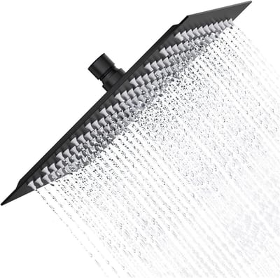 Zwarte Regen Douchekop van 40 cm, Vierkant RVS, Anti-Kalk, Draaibaar en Universele Aansluiting 1/2 Inch