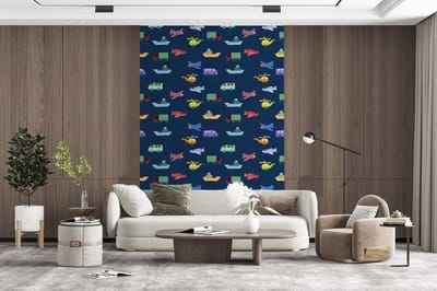 Behang - Fotobehang Patronen - Vliegtuig - Boot - Vrachtwagen - Jongetje - Jongens - Kinderen - Kids - Breedte 200 cm x hoogte 300 cm