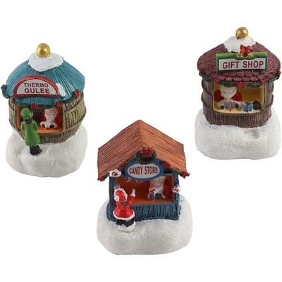 Kersthuis Ornament Hars Kerstscène Huis Miniatuur Decoratief Klein Huis Gebouwen voor Thuis gray