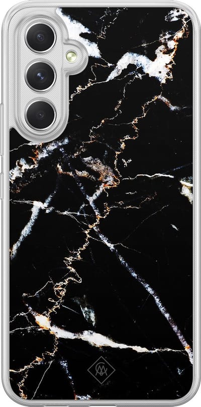 Casimoda® hoesje - Geschikt voor Samsung Galaxy A54 - Marmer Zwart - 2-in-1 case - Schokbestendig - Marble design - Verhoogde randen - Zwart, Transparant
