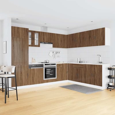 vidaXL - 14-delige - Keukenkastenset - Porto - bewerkt - hout - bruin - eikenkleur