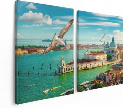 Artaza Canvas Schilderij Tweeluik Venetië Stad vanuit Boven - 120x80 - Foto Op Canvas - Canvas Print