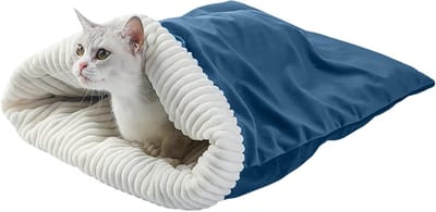 Daity Zelfverwarmende slaapzak voor binnenkatten - honden - katten- en hondenholen | Winterse - zachte - warme slaapzak voor Snuggle Hide Rest Cuddle Travel Car (blauw)