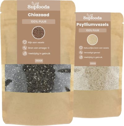 Superfood Bundel - Psylliumvezels 150g & Chiazaad 250g - Vezelrijk, 100% Puur & Onbewerkt - Psyllium Husk - Chia Seeds