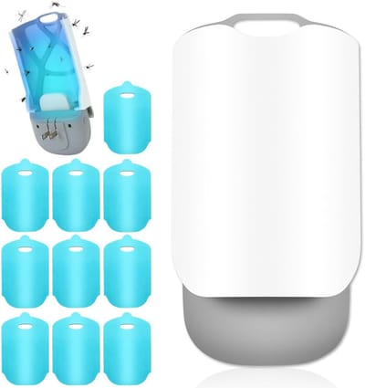 Vliegenval voor binnen, stekkervliegenval, elektrische insectenstekker met lijmval, elektrische vliegenval met uv-licht met 10 kleefpads voor fruitvliegen, muggen, muggen