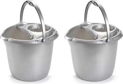 PlasticForte Dweilemmer - 2x stuks - 15 liter - zilver grijs - mopemmer - 38 cm