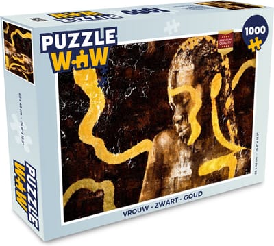 Puzzel Vrouw - Zwart - Goud - Legpuzzel - Puzzel 1000 stukjes volwassenen