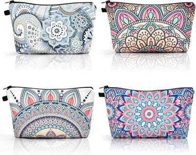 Grote capaciteit rits make-up tassen - multifunctionele draagbare waszak - portemonnee etui voor cosmetica - toilettas voor reizen - 4 stuks bloemen