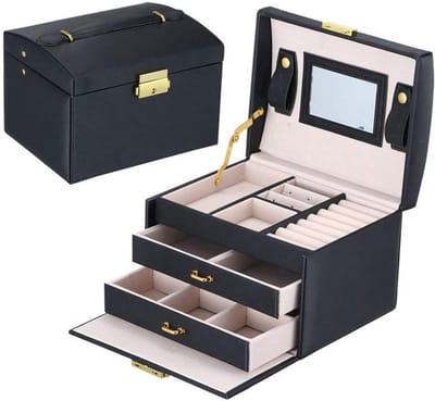 Sieraden Doos - Opbergkistje Display - Sieraden Opbergen - 3 Lagen Met Spiegel - Niet Gespecificeerd - Zwart