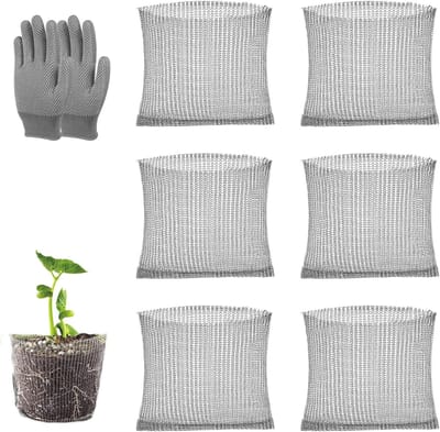 Set van 6 Roestvrijstalen Beschermmanden voor Planten met Tuinhandschoenen, Ideaal voor Bloembollen en Wortelbescherming