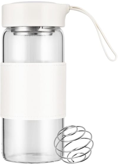 Dailygoods- Shaker Glas 16oz - BPA-vrij Borosilicaatglas - Geïntegreerde Zeef - Antislip Basis - Lekvrij - Veilig voor Magnetron/Vaatwasser - Mixbeker