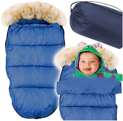 Blauwe voetenzak - kinderwagen - bont - tas - hoes - 90x45 cm