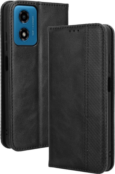 Coverup Hoesje - Geschikt voor Motorola Moto G04(s) / G24 (Power) / E14 Hoesje - Coverup Vintage Style Book Case - Zwart