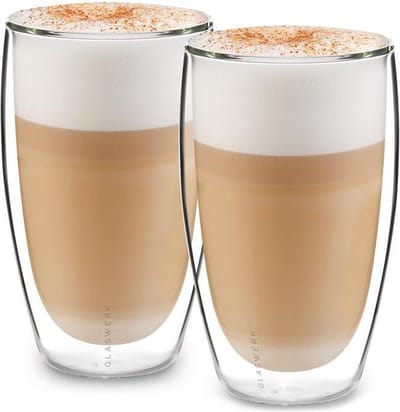 Glaswerk Latte Macchiato Glazen Dubbelwandig, Glazenset met 2 koffiekopjes, Cappuccino kopjes van glas, Dubbelwandige glazen, Geïsoleerd drinkglas, Theeglazen -30 tot 150°C, Cappuccino glazen 450ml