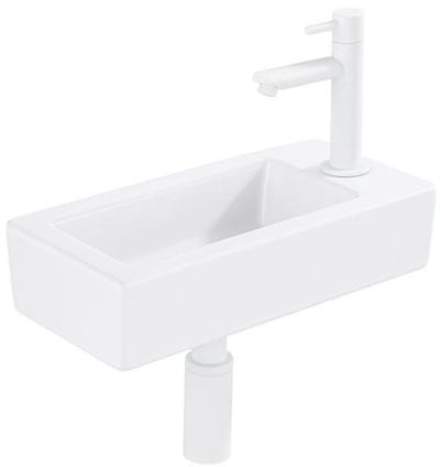 FugaFlow Efficiente Pietra Fonteinset - 37.5x18.5x9cm - keramiek - kraangat rechts - fonteinkraan wit mat - afvoerplug - verlaagd sifon - Glans wit